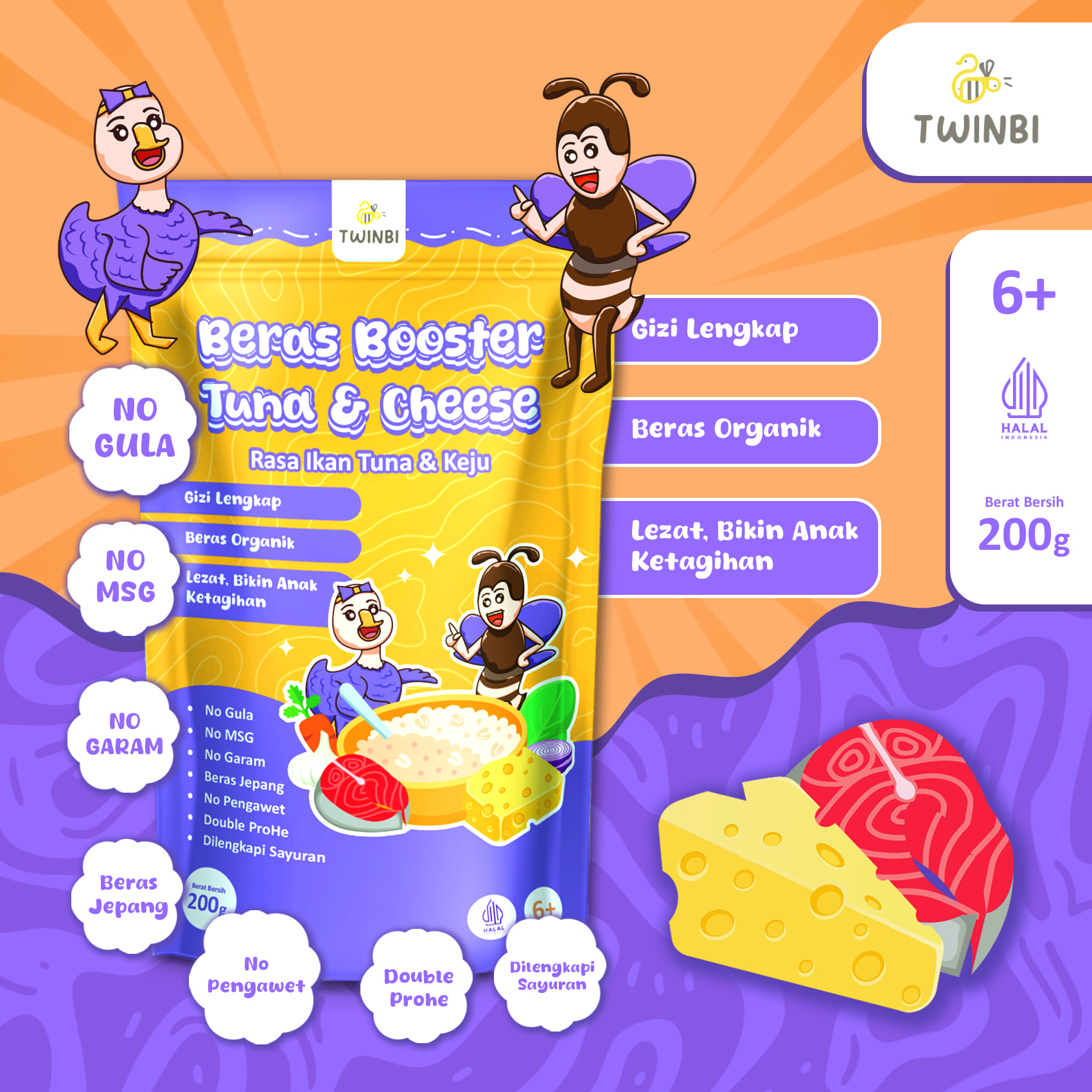 BB Booster Rice Instant MPASI Bayi Double Protein - Beras Nasi Instan BB Boster - No Pengawet - No MSG - Twinbi by Maskit