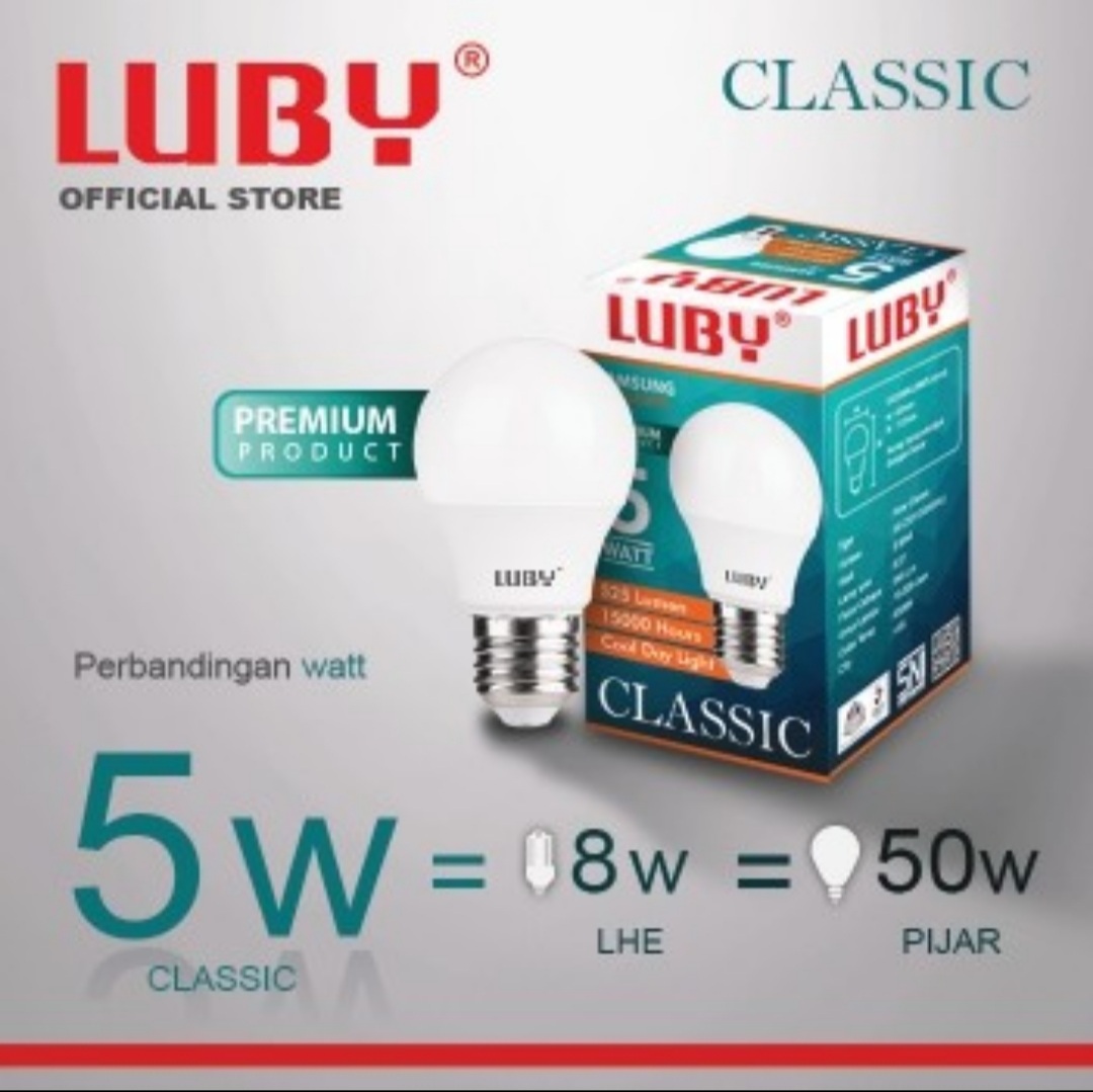 LUBY Classic Lampu Bohlam LED 5W 7W 9W 12W 15W 18W 24 Watt Garansi 1 Tahun - Cahaya Putih