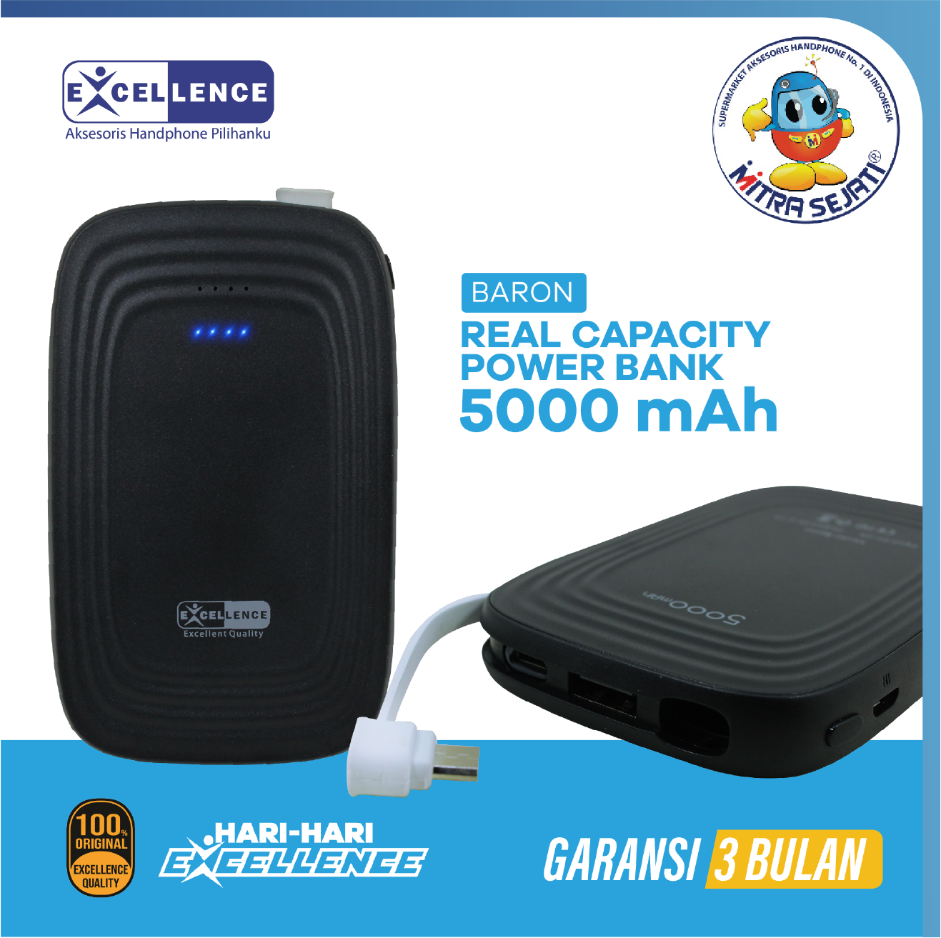 Powerbank 5000mAh Excellance Baron Real Capacity-ATCPB500BARE