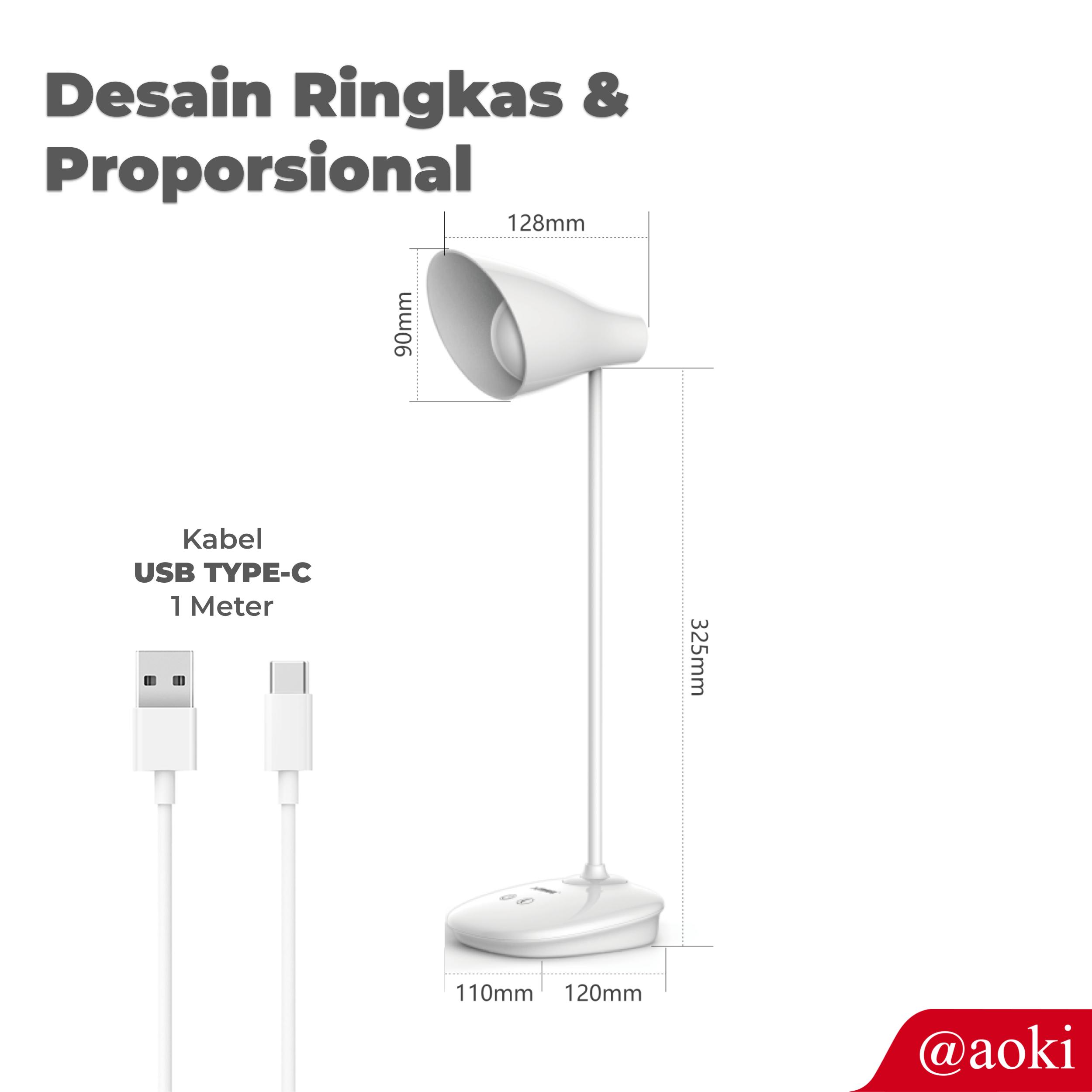 AOKI Lampu Meja LED Rechargeable Lampu Belajar Touch | Lampu Malam | USB Charging | Fleksibel | Anti Kedip