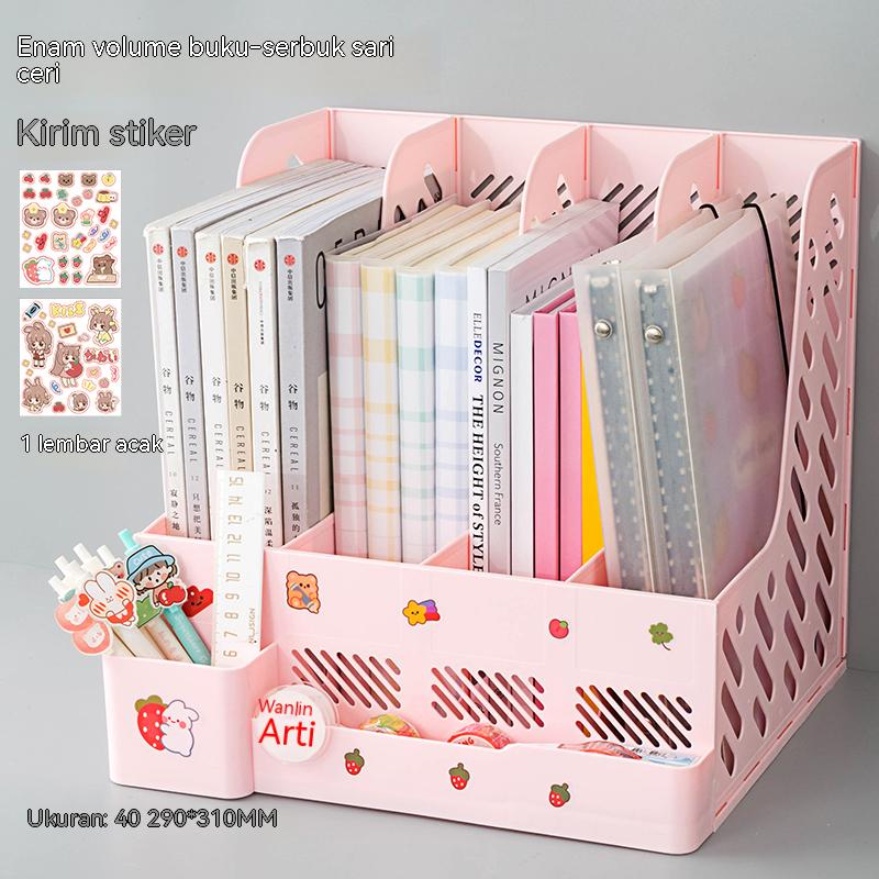 【Penjual Lokal】Stiker Sanrio Gratis Rak Buku Sekat Rak Penyimpanan Barang Pena Desk Organizer Ins Minimalis Meja Belajar Stationary Kit Berkualitas Korean Style Laci Rak Buku Lucu Unik