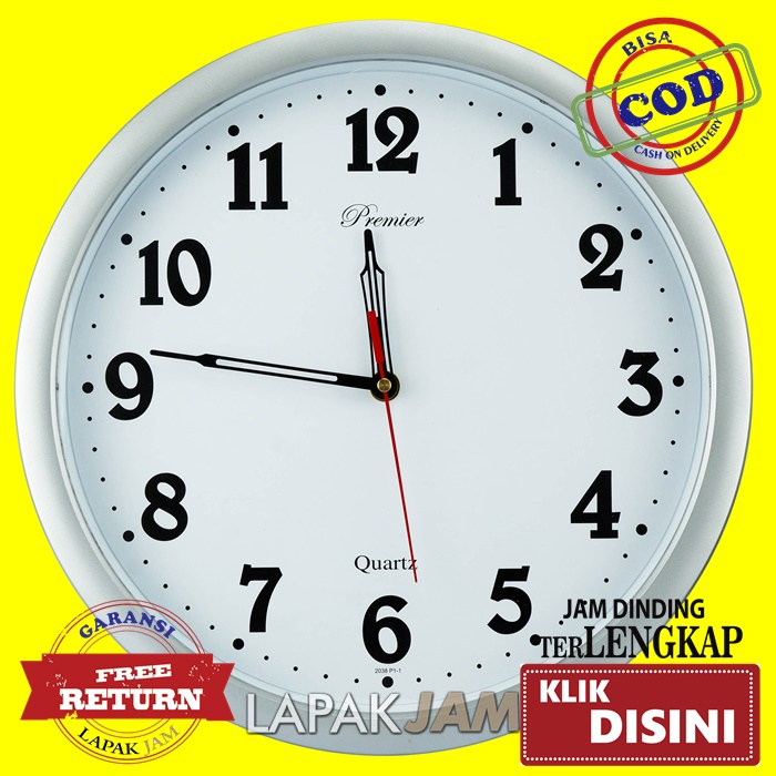 JAM DINDING Premier 038 Diameter 32cm Warna Putih Hitam Silver Biru Merah Kuning Hijau