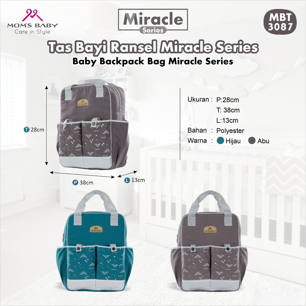 Tas Bayi Ransel Moms Baby Miracle Series MBT3087 / Tas Perlengkapan Bayi / Diapers Bag Bayi / Tas Traveling Bayi / Tas Baby Carrier Bayi