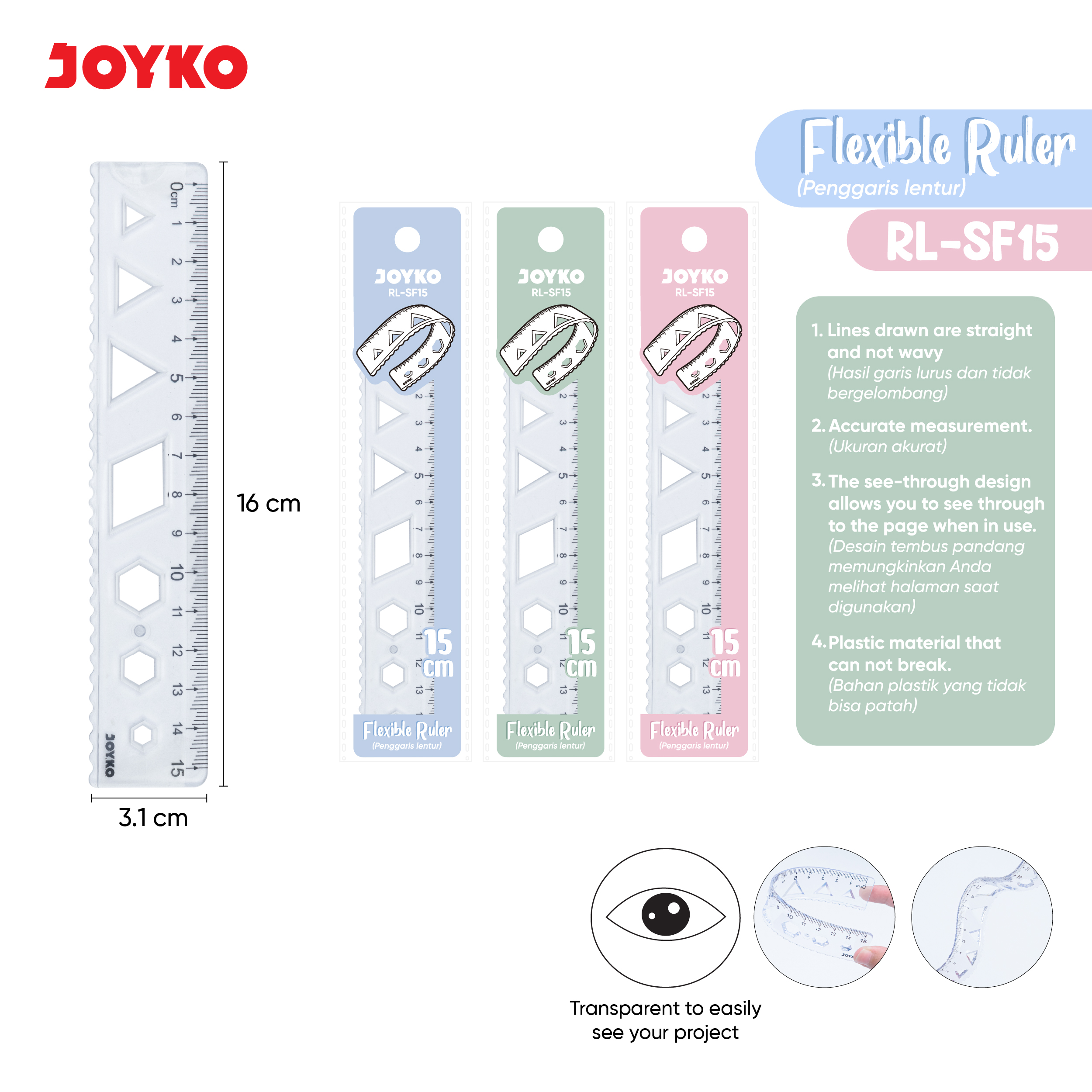 JOYKO Penggaris Lentur Flexible Ruler RL-SF15~20