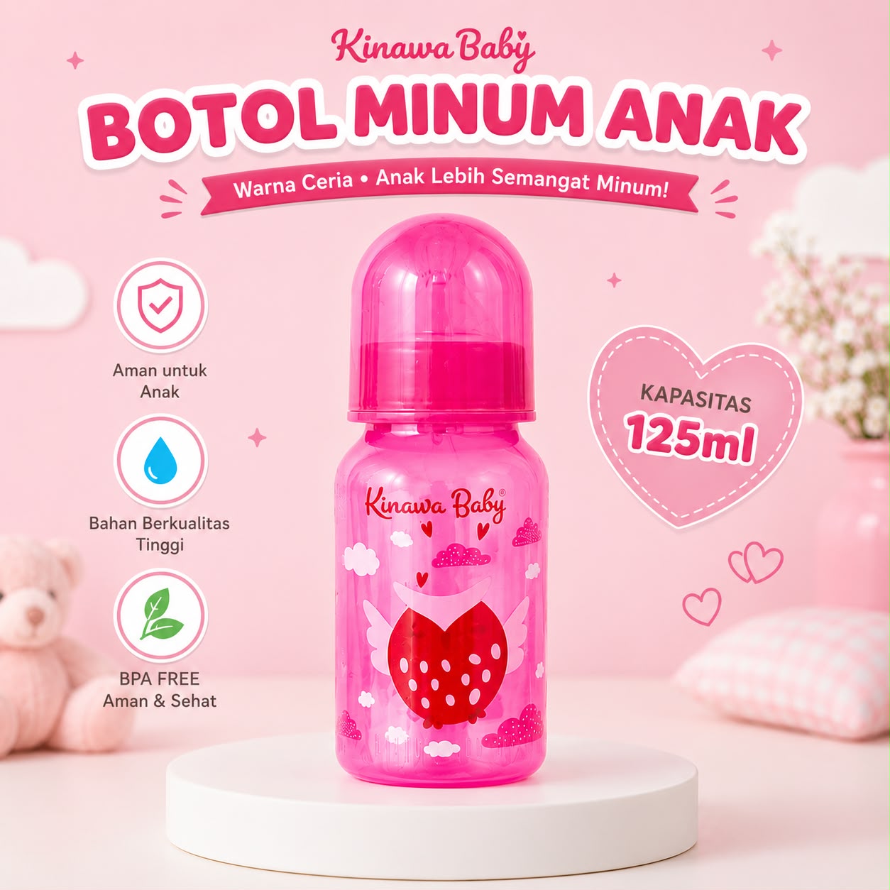Botol susu 250ml atau 125ml berwarna kinawa baby dengan dot bulat sudah bpa free