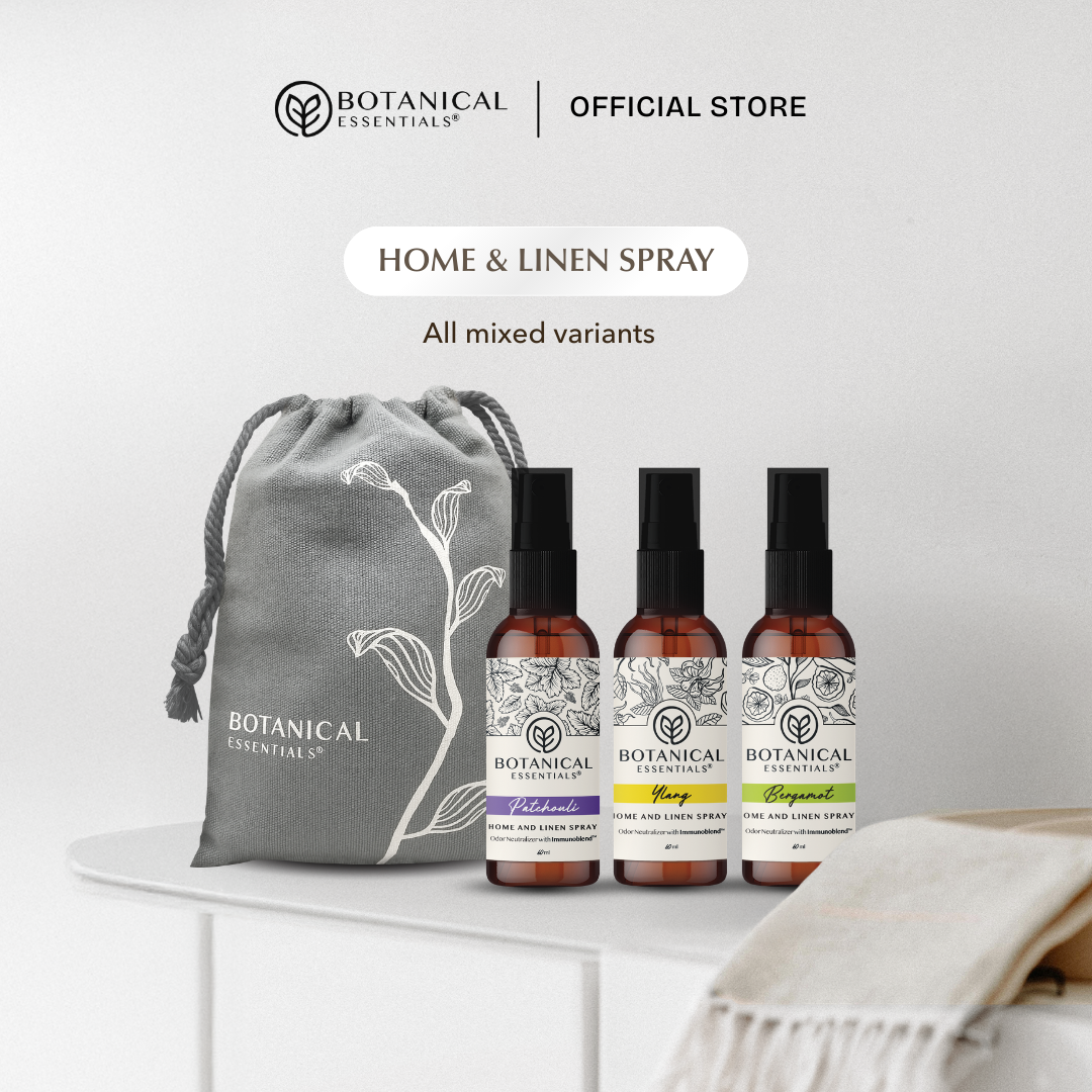 Botanical Essentials - Home & Linen Spray Kit MIX [3x60mL] Free Pouch Canvas | Pengharum Ruangan Pewangi Baju Kasur Sofa - Anti Bau Apek Antibacterial Stain Free