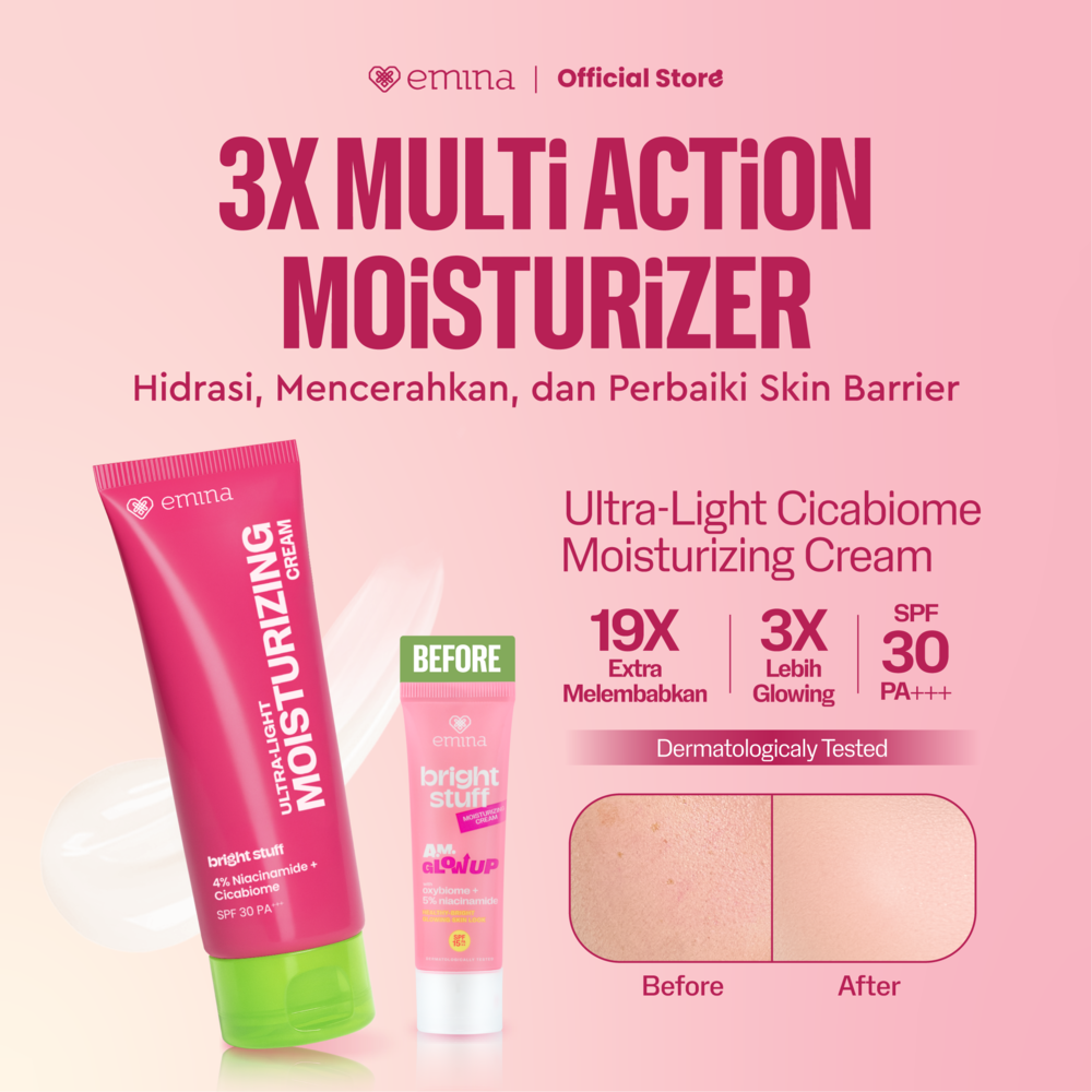 NEW! Emina Bright Stuff Ultra-Light Moisturizing Cream 20 ml - Pelembab Wajah Mencerahkan Mengand...
