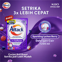 Attack Plus Softener Deterjen Cair Liquid Sparkling Lychee Berry Pouch 1200ml - Anti Kusut & Setrika 3X  Lebih Cepat Sabun Cuci Pewangi Baju Pakaian