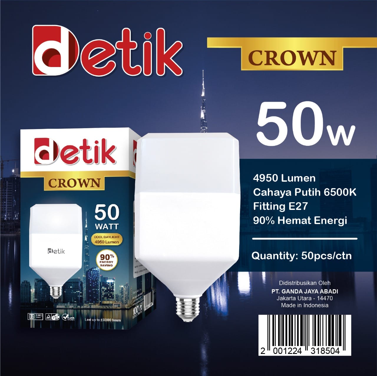 DETIK Crown Lampu LED Bulb 50 Watt - Cahaya Putih