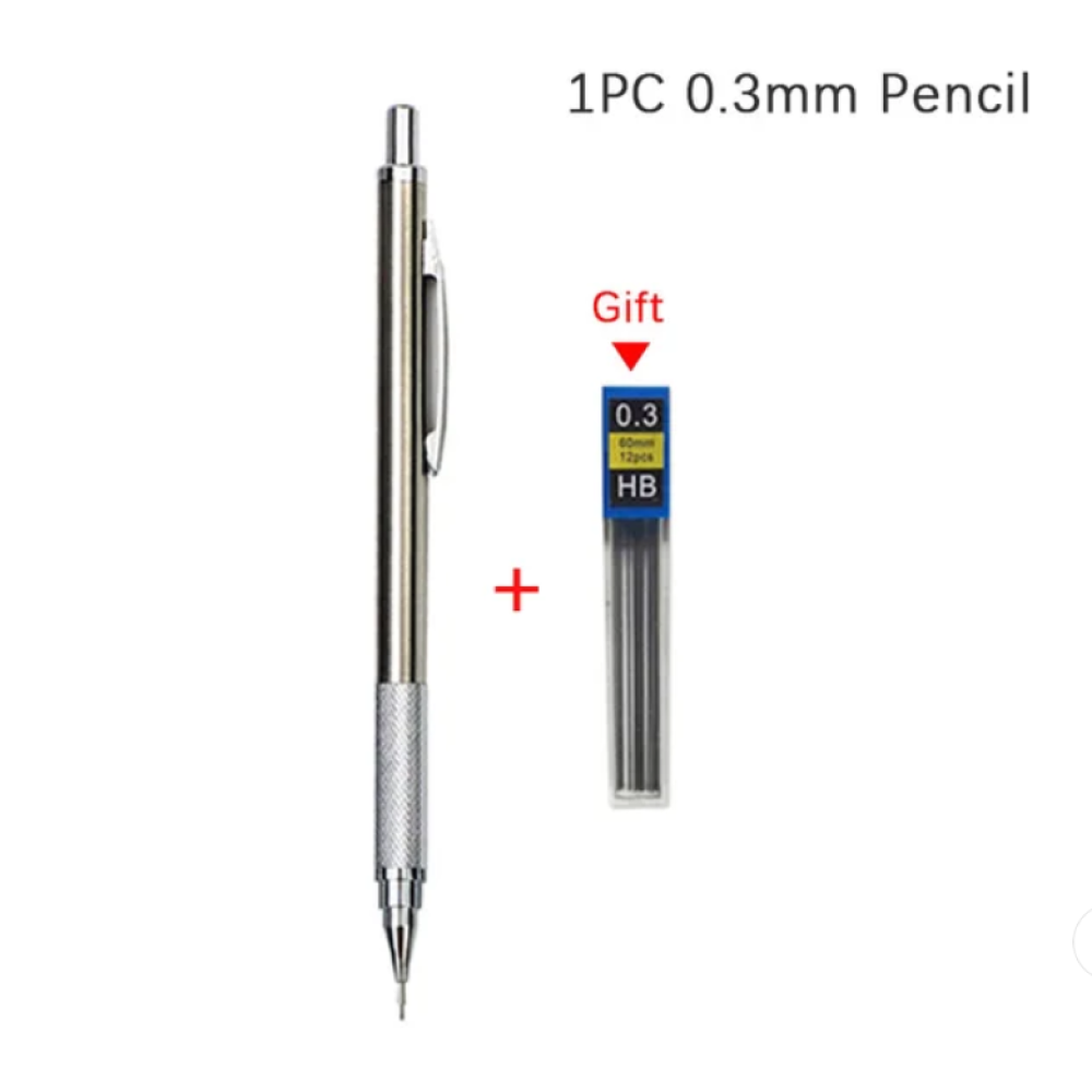 Pensil Mekanik dengan 12 pcs Refill dimensi 0.3 mm 0.5 mm dan 0.7 mm panjang 148 mm