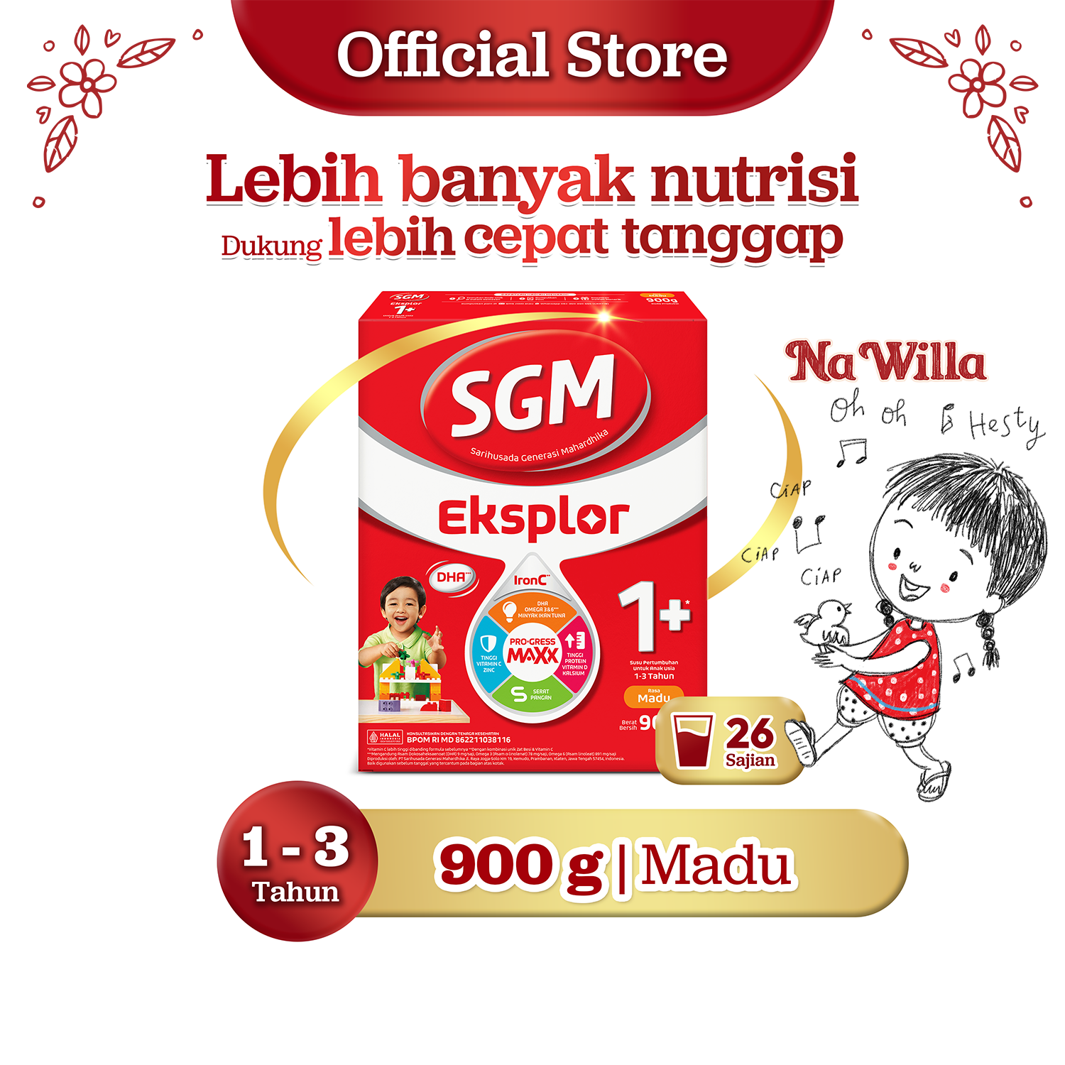SGM Eksplor 1+ dengan IronC Susu Pertumbuhan Rasa Madu 900gr - Untuk Usia 1-3 Tahun