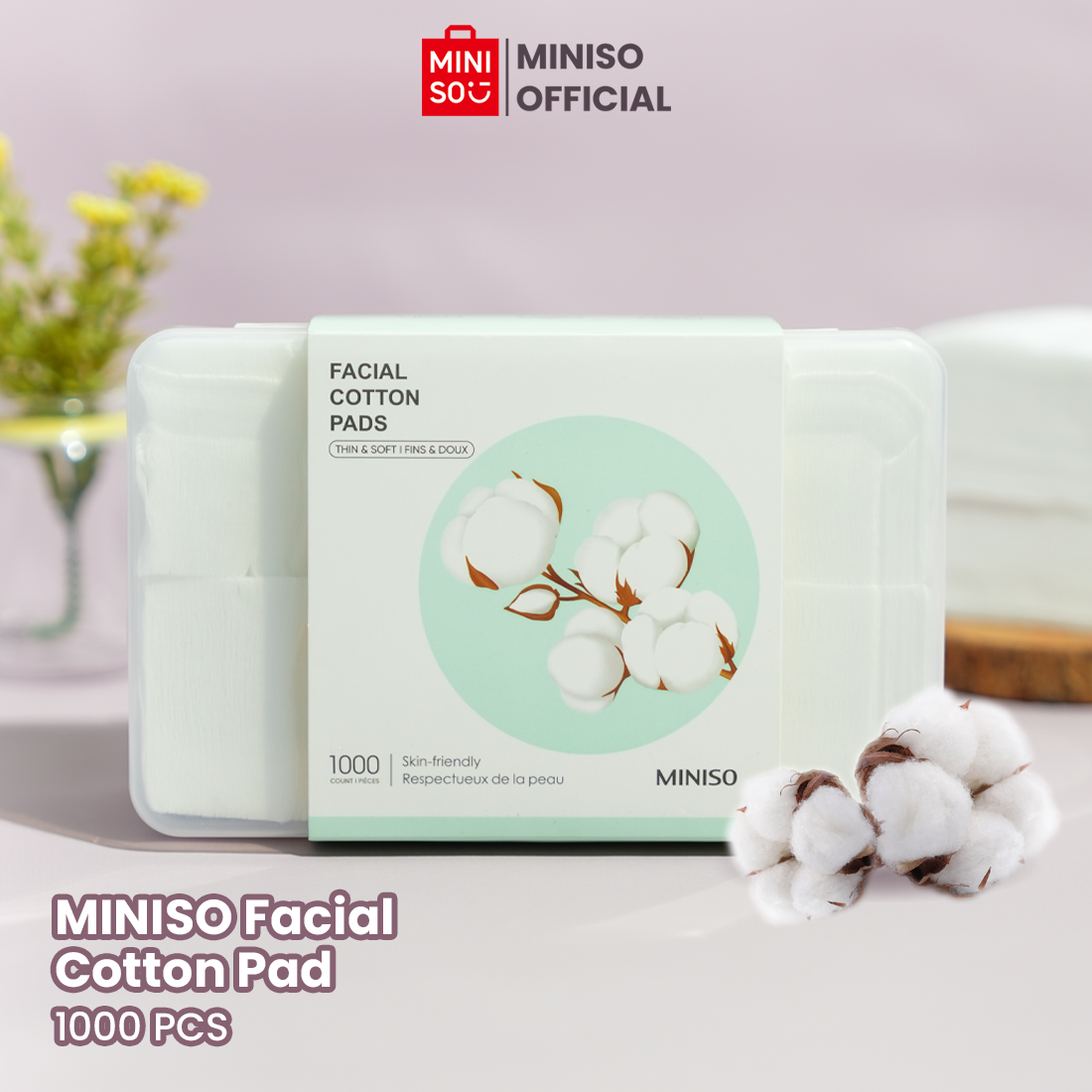 MINISO Facial Cotton Pad 1000 pcs Kapas Tipis Pembersih Makeup Make Up Bantalan Kapas Kotak