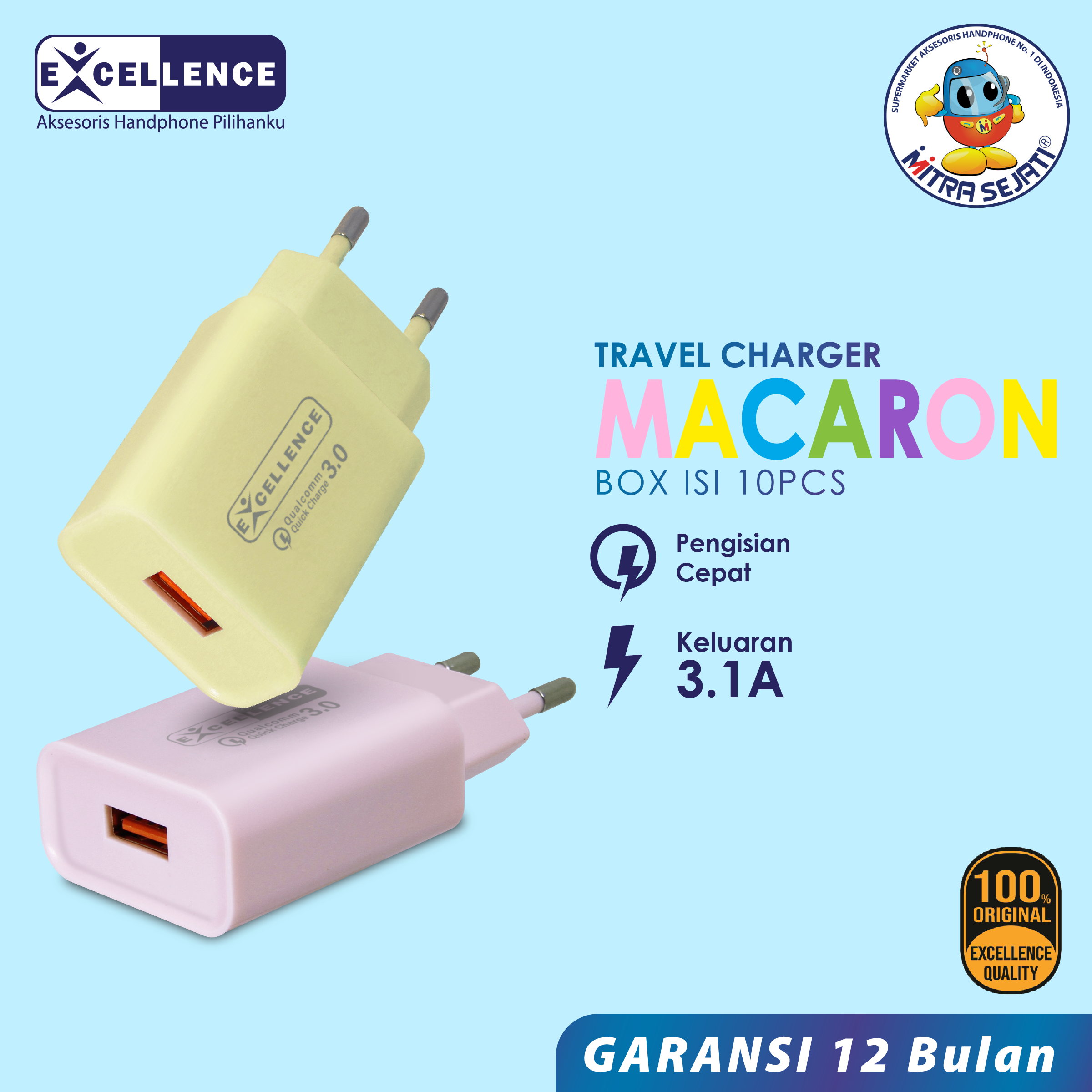 Kepala Charger Fast Charging Excellence 3.1A Macaron isi 10