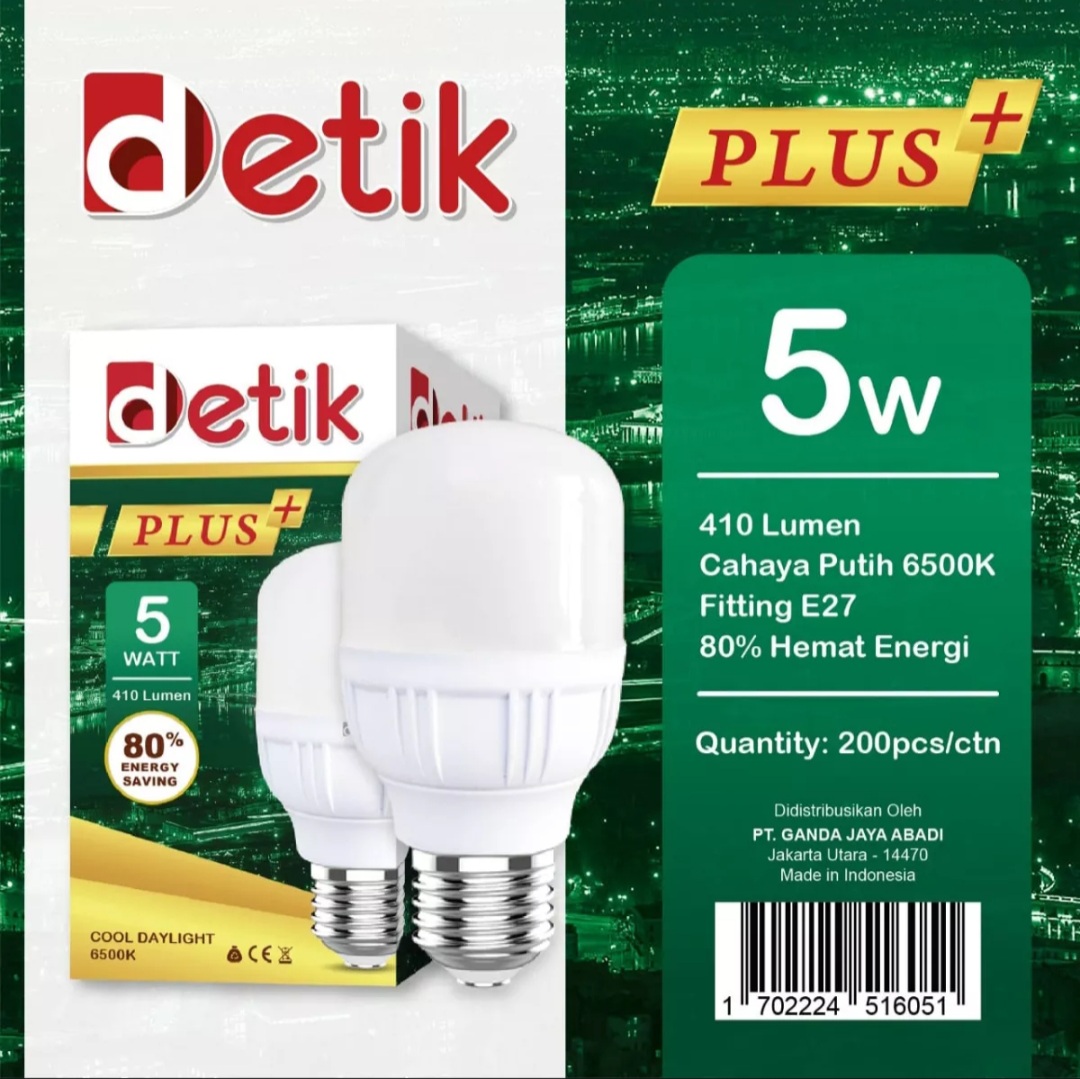 DETIK Plus Lampu Bohlam LED Bulb Murah Ekonomis Garansi 6 Bulan 5 Watt / 10 Watt /15 Watt/ 20 Watt /30 Watt/ 40 Watt - Cool Daylight