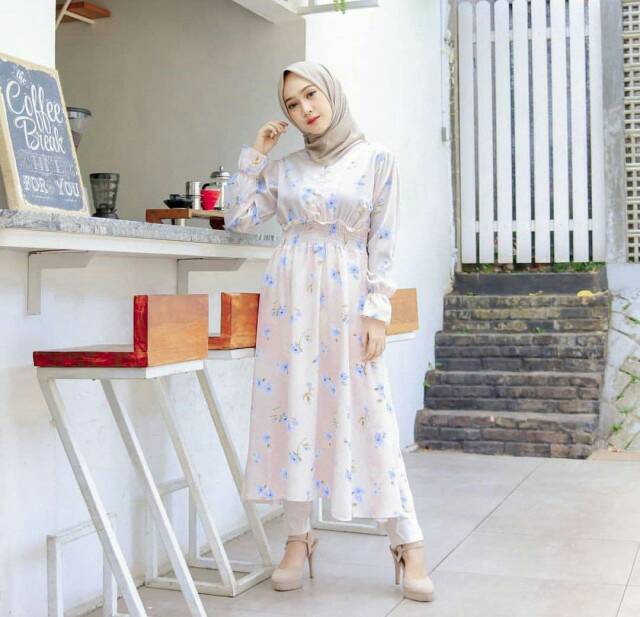 Baju Muslim Modern ADIBA LONG TUNIK Bahan MONALISA PREMIUM BUSUI KANCING HIDUP Atasan Tunik Wanita Terbaru 2020 Modern Tunic Tunik Monalisa Corak Tunik Wanita Murah Tunik Kekinian