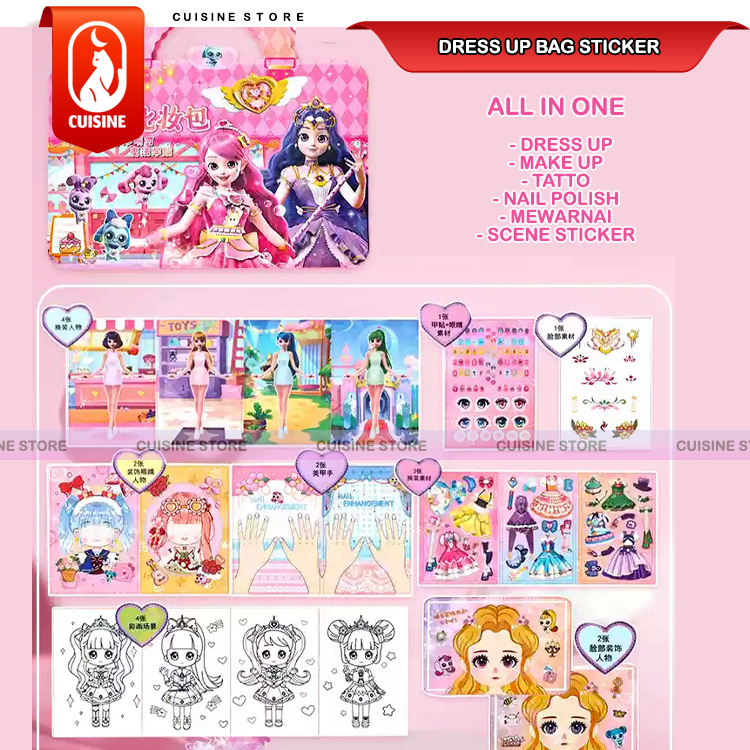 1 Pack Buku Sticker Mainan Dress UP Make UP Tatto Drawing Karakter Kuromi Elsa All In One