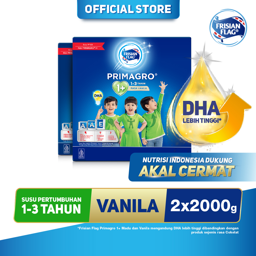 [Paket isi 2] Frisian Flag Primagro 1+ Vanilla 2000gr (1-3 tahun) Susu Formula Pertumbuhan Anak