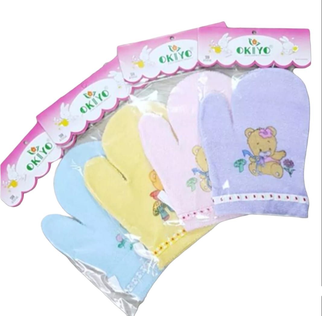 3 Pcs Washlap Okiyo - Washlap Jari Dan Full Tangan / Sarung Tangan Mandi - Lap Mandi Bayi - Mix 3 Warna
