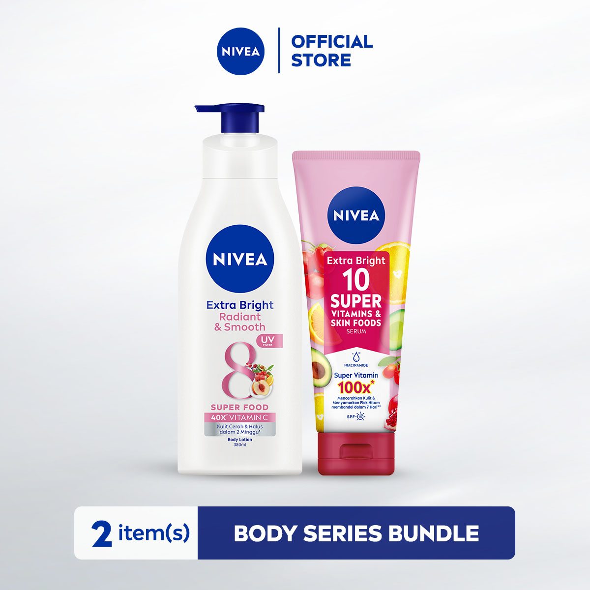 [Paket Hemat] NIVEA Body Lotion Extra Bright Radiant & Smooth UV Filter 380ml + Super Vitamins SP...