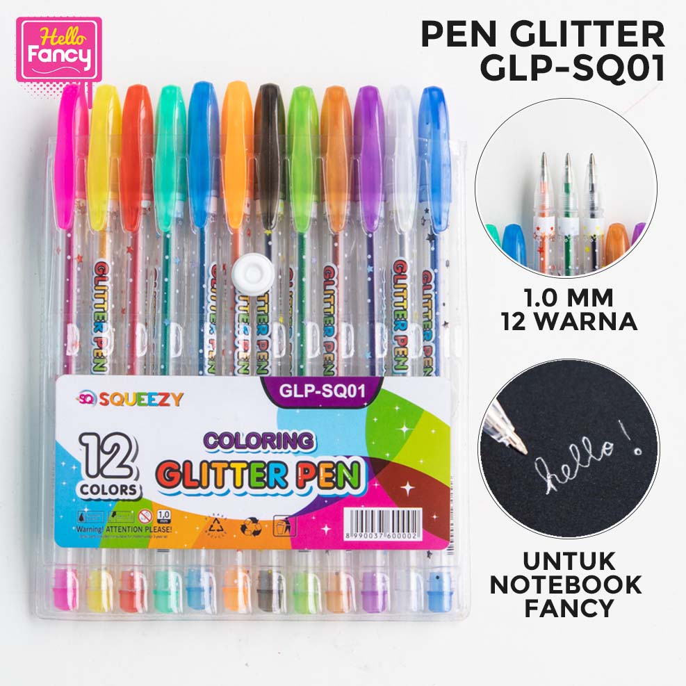 PEN GLITTER / Pulpen gel / Pena / Gell Pen Glitter 12W GLP-SQ01 Hello Fancy