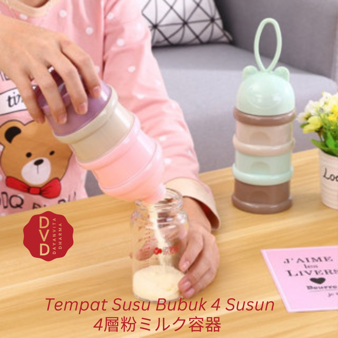 Dispenser Travel Tempat Susu Bubuk 4 Susun - Wadah Makan Anak Travel 4 Susun