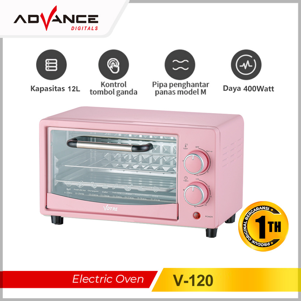 Oven Listrik VOTRE Tombol 12L Low Watt 400W Electric Oven Kue multi-fungsi kontrol suhu waktu Rot...