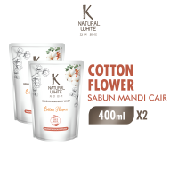 [Paket isi 2] K NATURAL WHITE Sabun Mandi Cair Cotton Flower Pouch 400ml