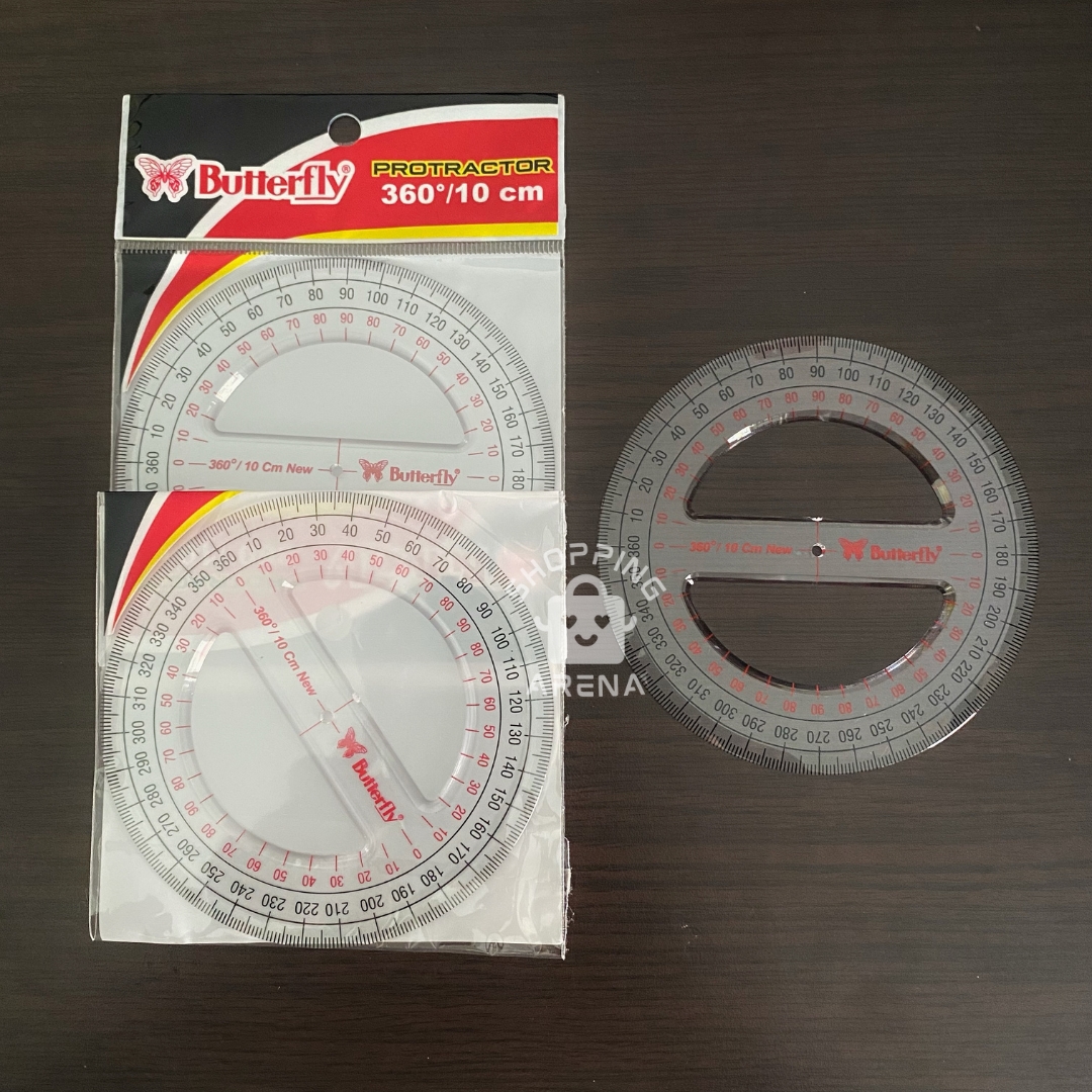 Penggaris Busur BUTTERFLY 360 Derajat Diameter 10 cm Penggaris Bulat Circle Matematika Akurat Berkualitas Rounded Edges School Stuff Protactor Bulat 2 Lubang Bahan Plastik Acrylic 1 pcs Pengukur Peralatan Sekolah Shopping Arena Malang