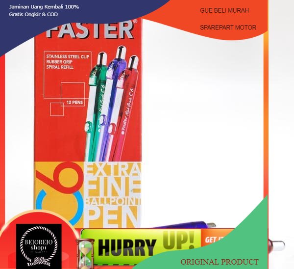 Ballpoint Faster - 1 pcs Pulpen Faster C6 Cetek - Warna Tinta HITAM / BIRU/MERAH