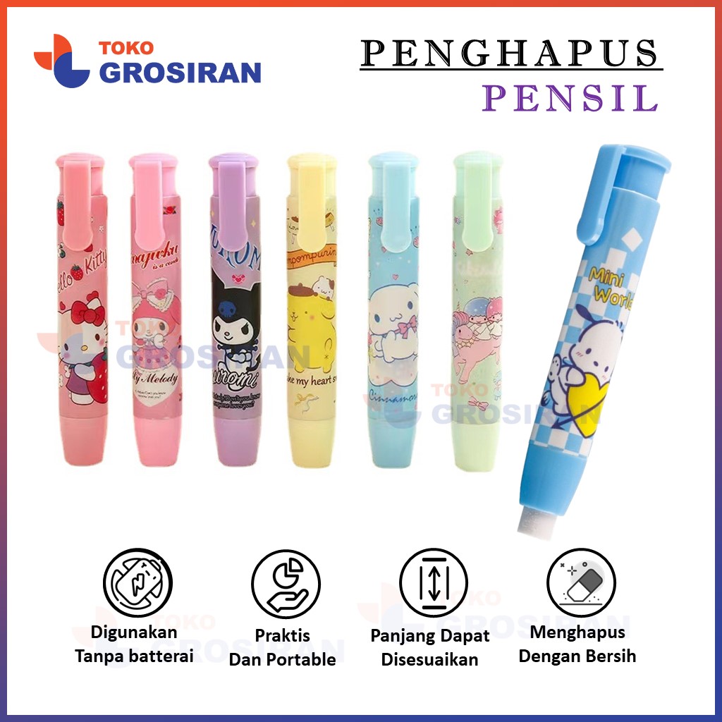 Penghapus Pensil Mekanik karakter lucu Hapusan tulisan Eraser perlengkapan sekolah motif kartun