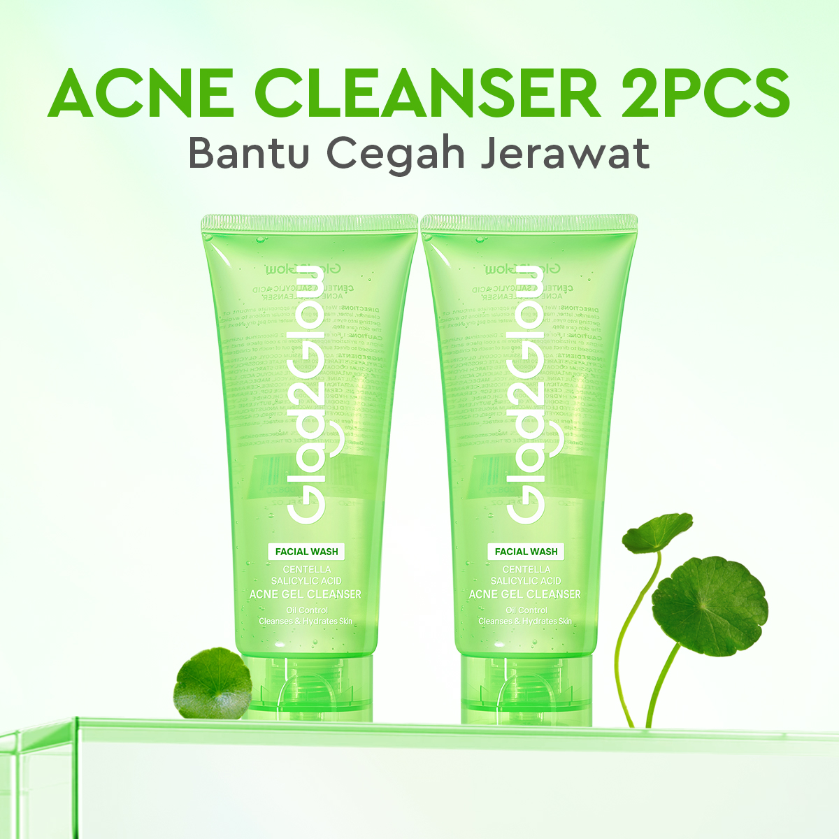 Glad2Glow Centella Salicylic Acid Acne Gel Cleanser 70ml  Facial Wash Face Wash Jerawat Komedo Sa...