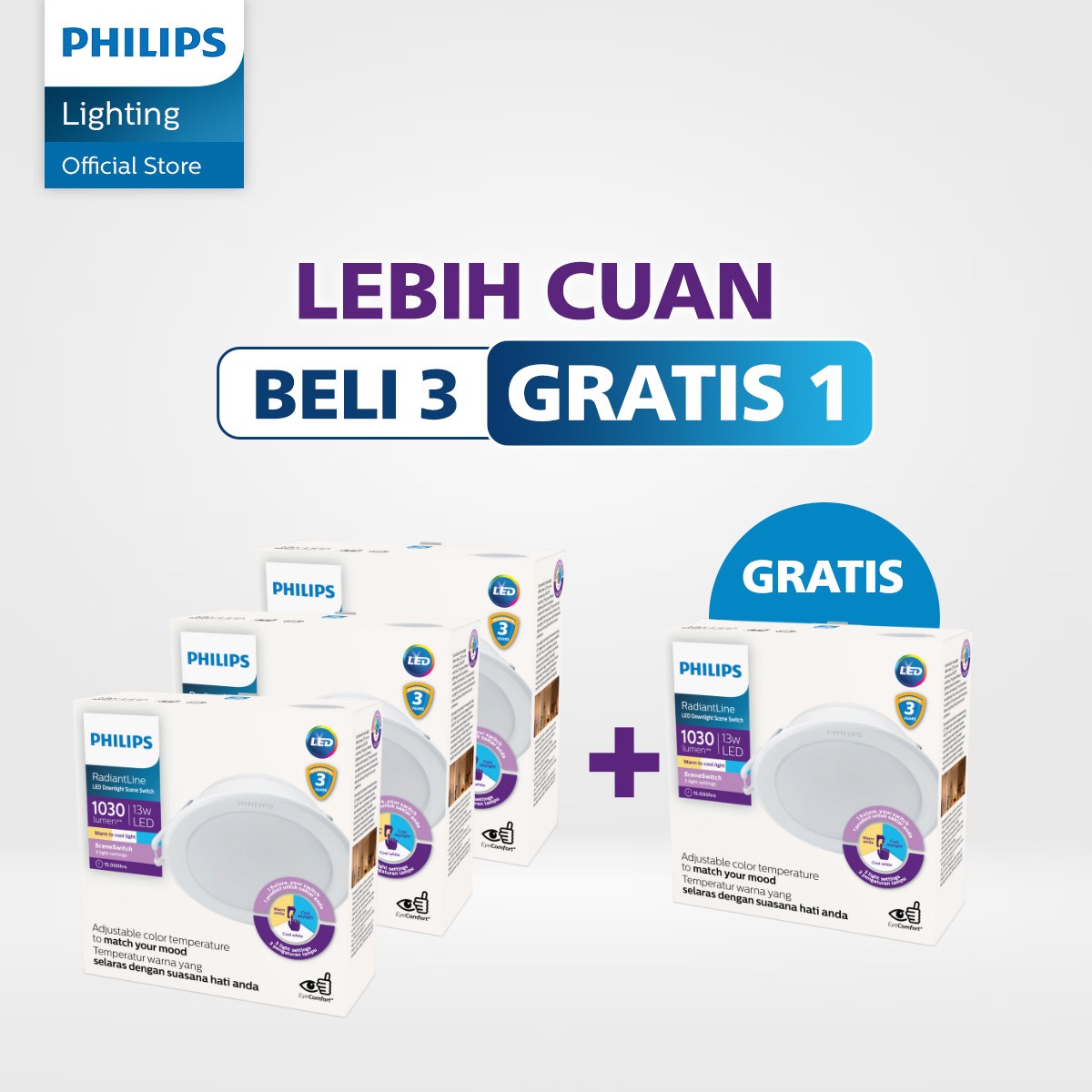 Philips Lampu Panel LED Beli 3 Gratis 1 Philips Radiantline Downlight SSW 125 13W WH recessed IDOL