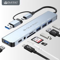 Quinton USB Type C Hub aluminium 8 in 1 USB 3.0 2.0 dengan SD Card TF Card Audio Jack untuk MacBook Laptop PC Computer