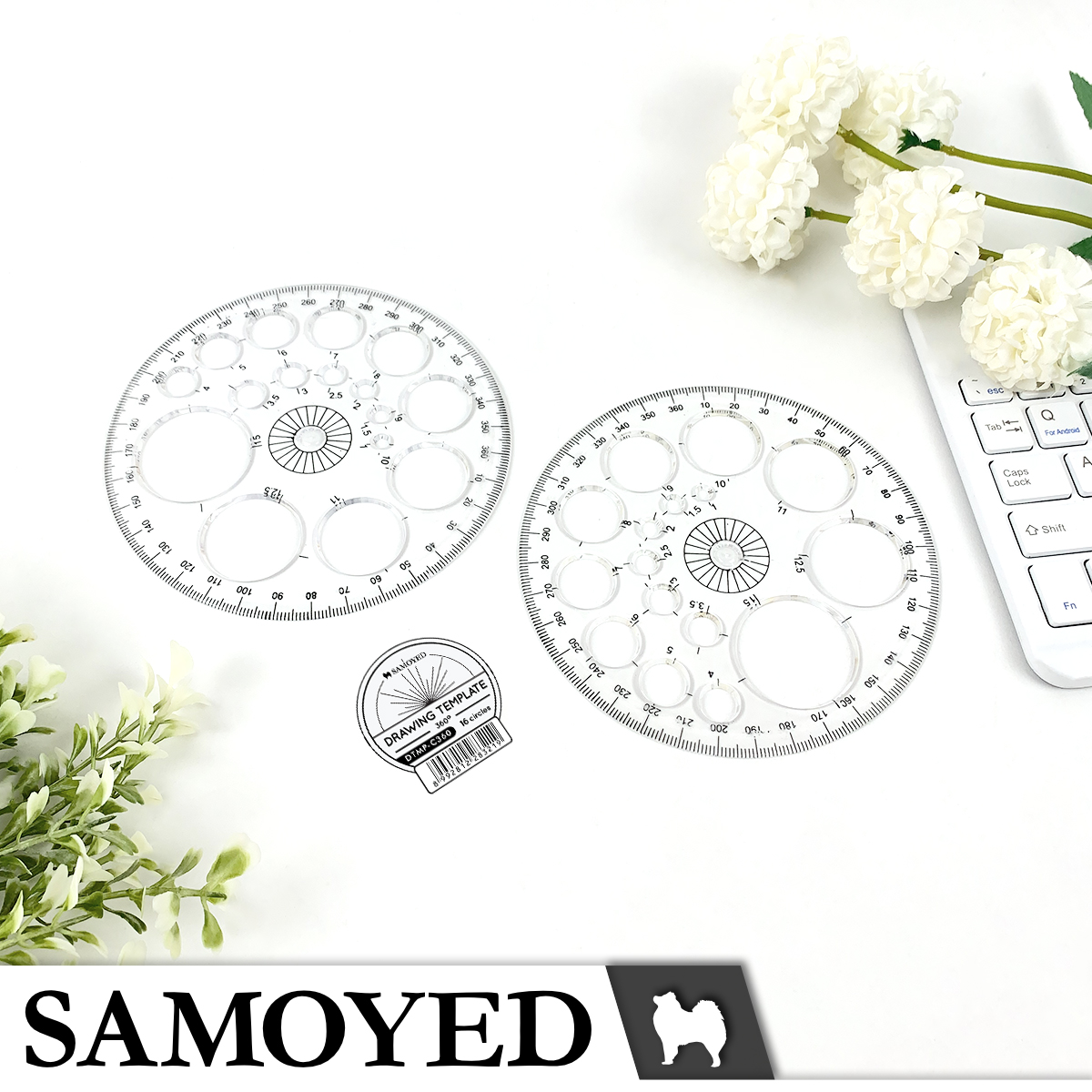 SAMOYED DTMP-C360 Penggaris Sablon / Mal / Cetakan Gambar / Lukis / Stensil Lingkaran / Bulat / Busur Derajat / Circle / Round Hollow Drawing / Painting / Stencil / Quilling Ruler / Template / Protractor 360