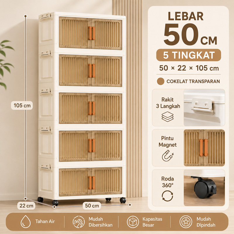 Save Mall Lemari penyimpanan plastik baru/lemari plastik jumbo/kotak penyimpanan multifungsi/lemari susun 3-6/lemari lipat warna campur dengan roda