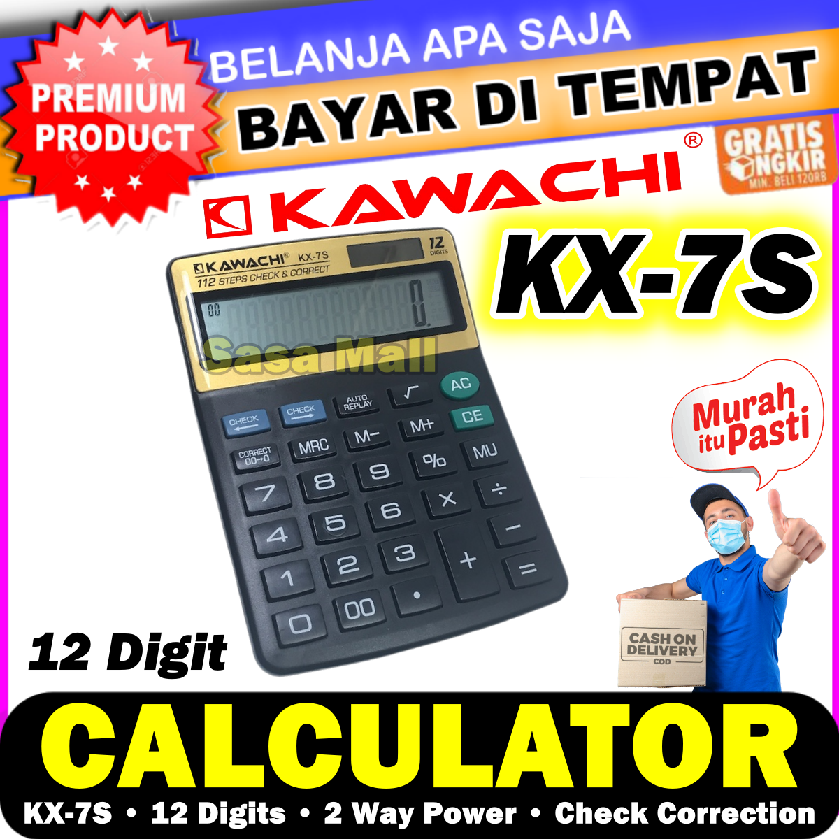 [COD] Kawachi Kalkulator KX-7S 12 Digit Electronic Calculator Digital Basic Calc Dual Power Solar and Battery Tombol Besar Free Baterai Auto Off Usaha Dagang Sekolah Laz COD Bisa Bayar di Tempat Sasa Mall