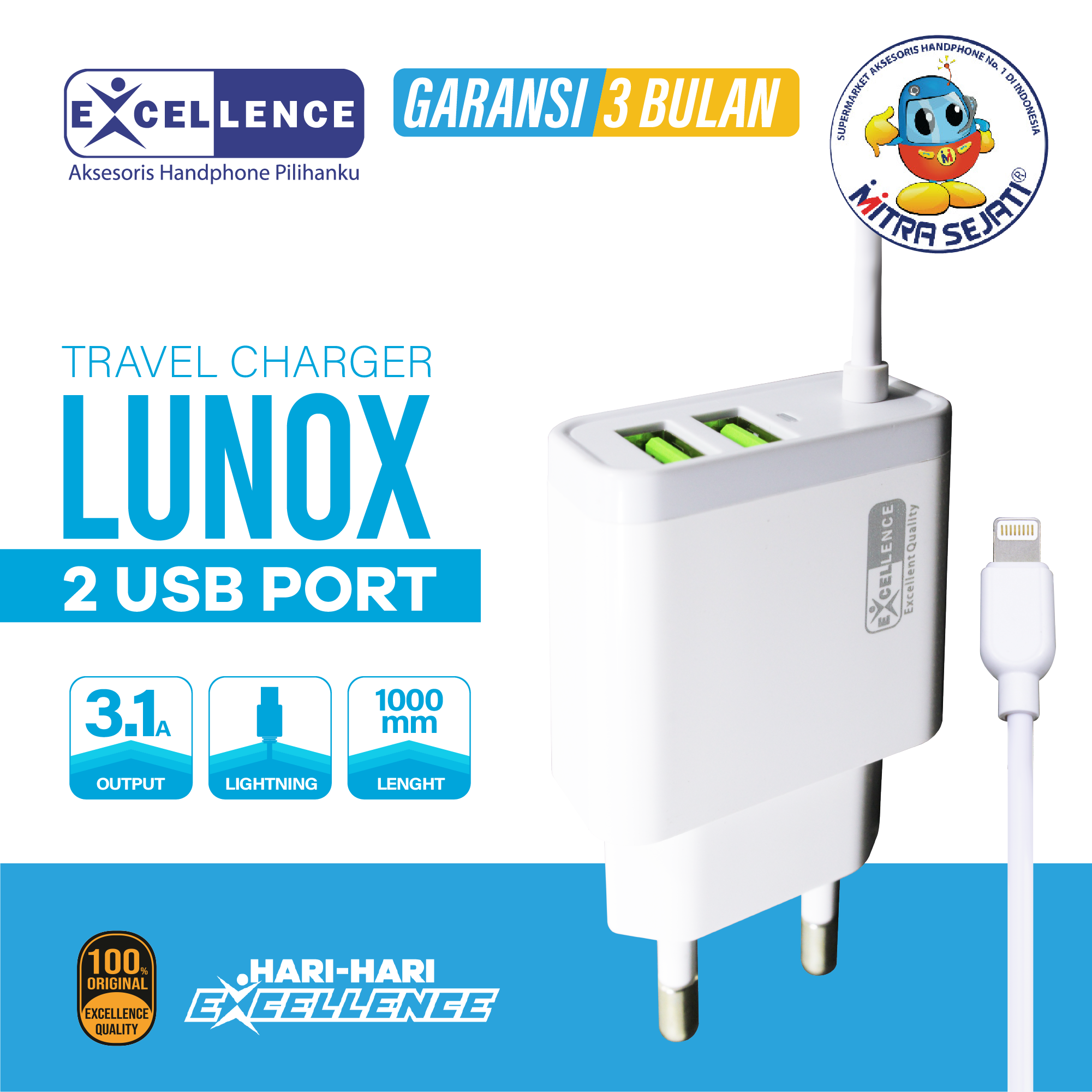 Travel Charger Excellence Lightning Lunox-ATCAIP6G2ULUNE