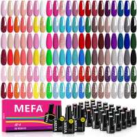 MEFA Gel Nail Polish Set dengan Nail Primer Base Coat Glitter Glossy Matte Top Coat 42 + 5 Kit hitam Putih Merah Muda Biru Klasik Warna Starter Kit Semua Musim Manicure Nail Art