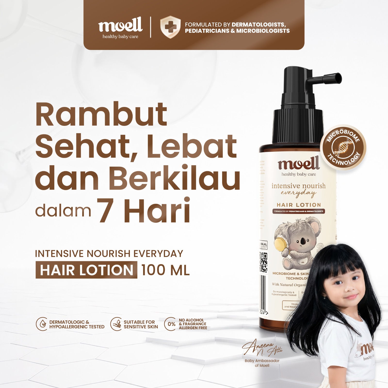 Moell Hair Lotion 100ml Dengan Panax Ginseng Kemiri Biotin - Menumbuhkan & Melebatkan dalam 7 Hari - Fragrance Allergen Free - Perawatan Rambut - Skincare Anak - Skincare Bayi