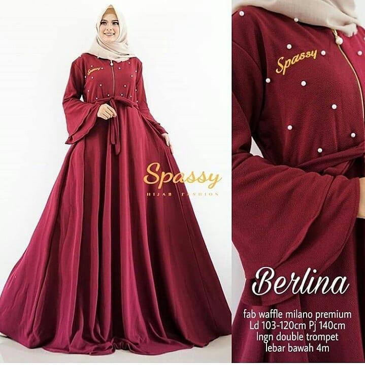 Baju Muslim Modern BERLINA DRESS BL Bahan MOSSCREPE APLIKASI MUTIARA BUSUI RESLETING DEPAN Gamis Wanita Wanita Terbaru 2020 Modern Gamis Wanita Termurah Gamis Wanita Jumbo Terbaru