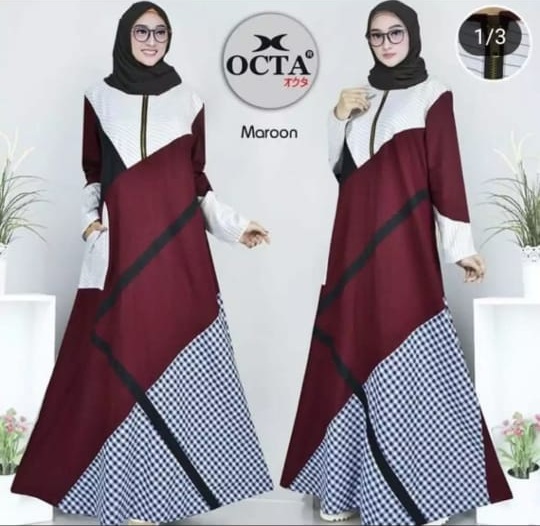 Baju Muslim Modern OCTA DRESS BO Bahan MOSSCRAPE Gamis Wanita Baju Gamis Remaja Gamis Wanita Terbaru 2021 BEST SELLER