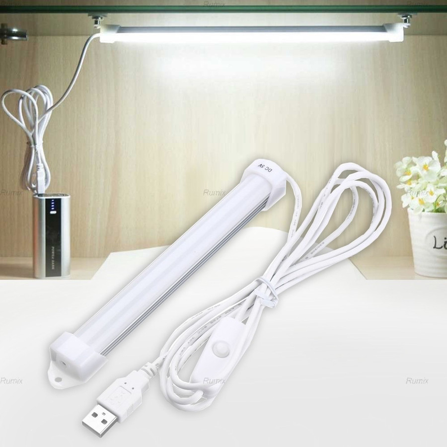 Lampu Neon 30 CM Panjang Strip Tabung LED USB Belajar Kerja Rumah Dapur Komputer Laptop Portable Tempel