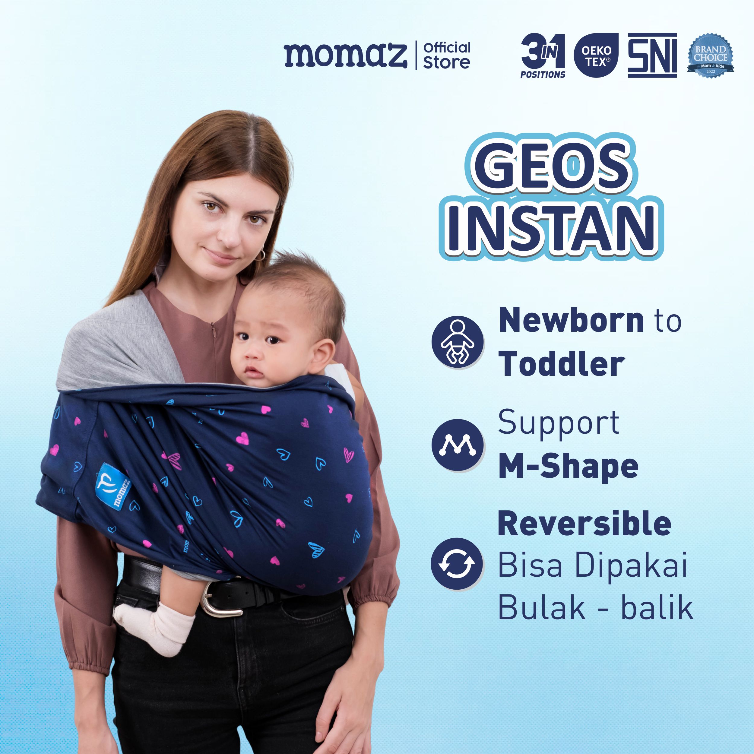 Gendongan Bayi Samping Geos Premier Series 3in1 Love Navy