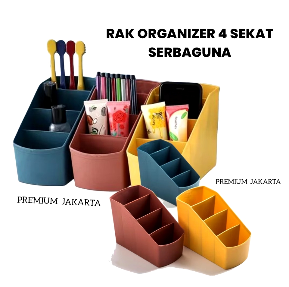 Rak 4 Laci Perlengkapan Peralatan Kantor / Rak Meja 4 Sekat Serbaguna Kotak Penyimpanan Pulpen Spidol Aksesoris