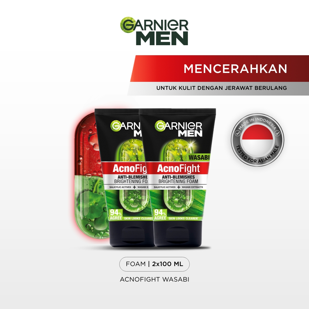 (PAKET HEMAT ISI 2) Garnier Men Acno Fight Wasabi Anti-Bacteria Brightening Foam Skin Care 100ml ...