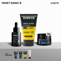 ELVICTO Paket Basic B 3in1 | Face Wash + Brightening+ Serum + Bright Up Moisturizer+ | Skincare Pria Daily Brightening & Moisturizing