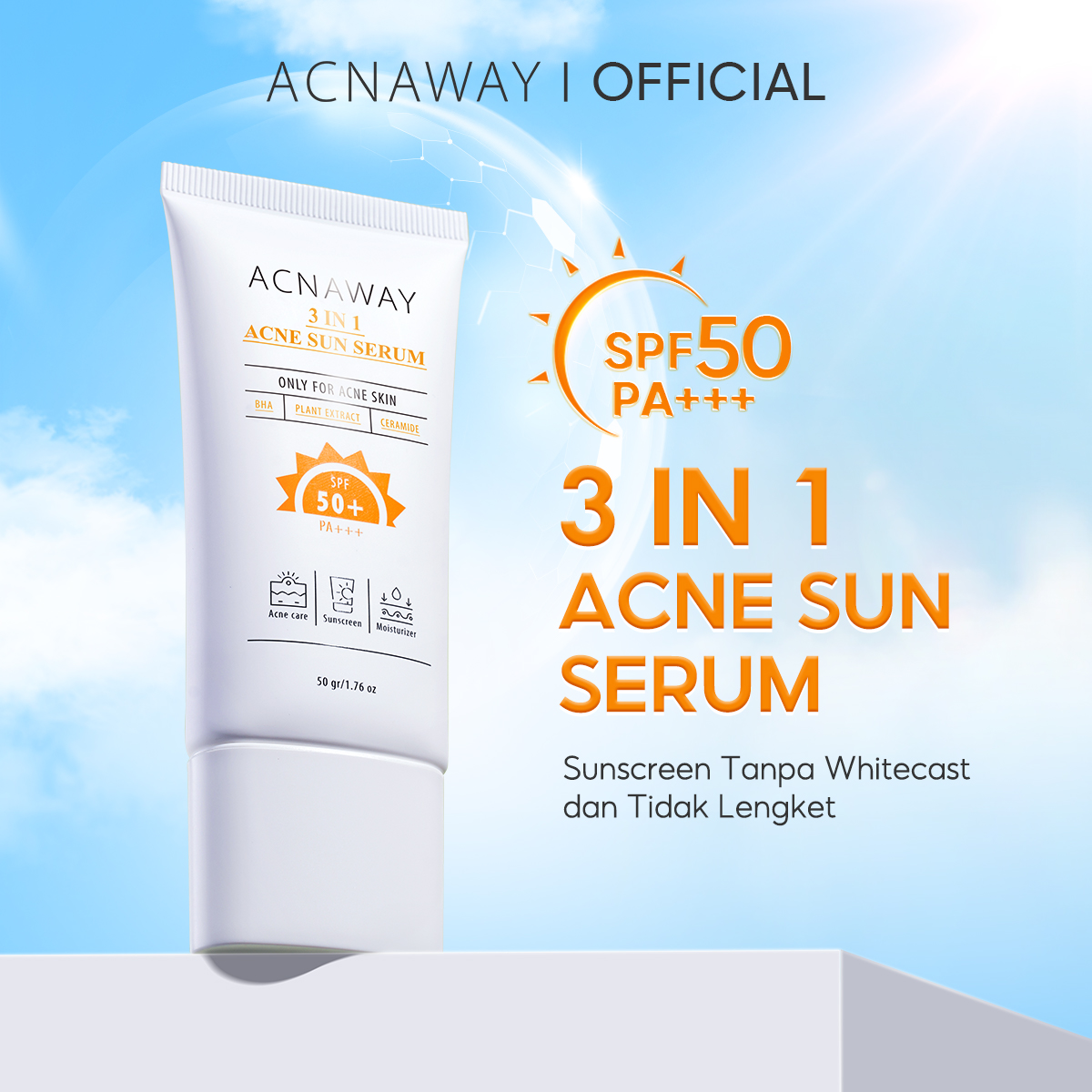 ACNAWAY 3 in 1 Acne Sun Serum SPF 50+ PA+++ – Sunscreen Wajah Mencerahkan & Melindungi Kulit Berj...