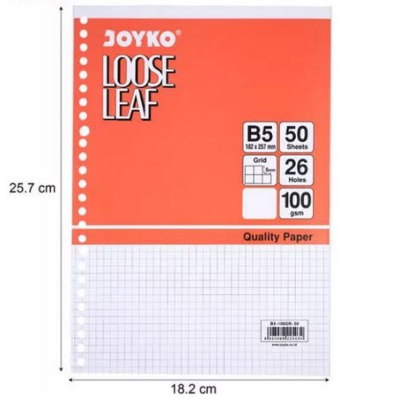 JOYKO Loose Leaf B5 Kotak B5-100GR Isi Kertas File Binder Grid 100 Gsm Isi 50 Dan 100 Lembar