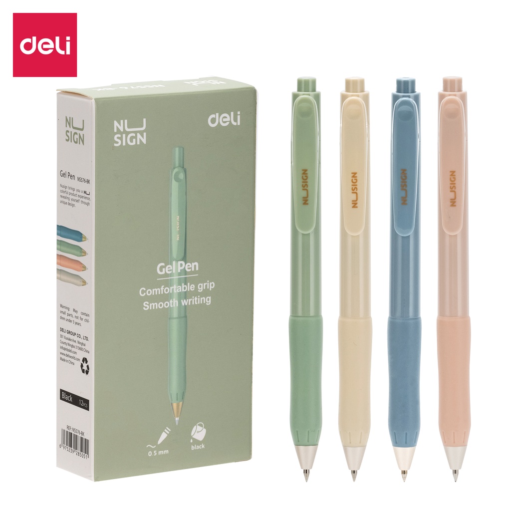 Nusign Retracable Gel Pen / Pulpen Gel Cetak 0.5 mm Tinta Hitam Biru Body Pastel ENS576
