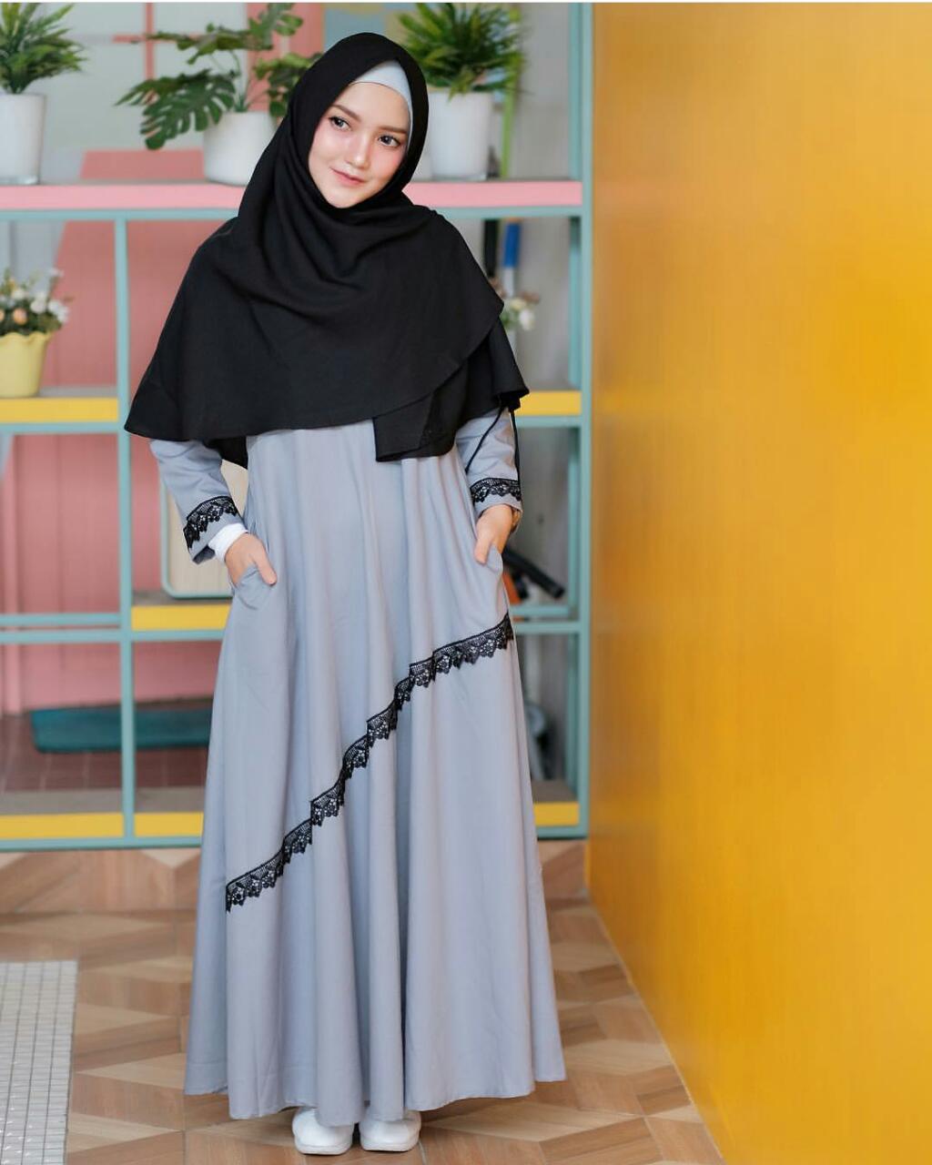Baju Muslim Modern Gamis SYARFIA SYARI Moscrepe Mix Renda (Free Hijab / Khimar ) Terusan Wanita Lengan Panjang Trendy Modern Baju  Stelan Syar’i Polos Muslim Gaun Dress Pesta Murah Terbaru Pakaian Modis Simple Syari Couple Set Jumbo Casual Elegant 2019